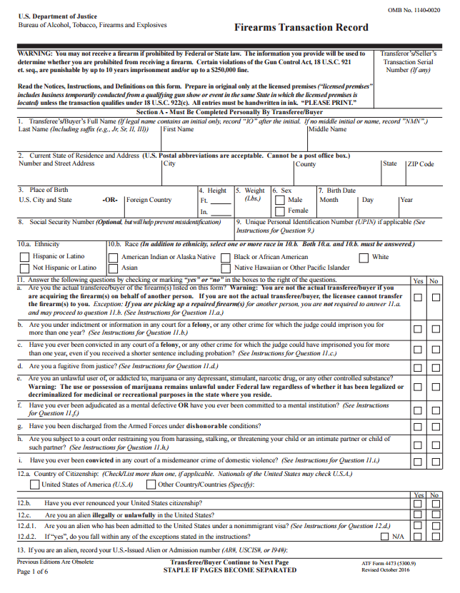 Beretta Rebate Form 4473